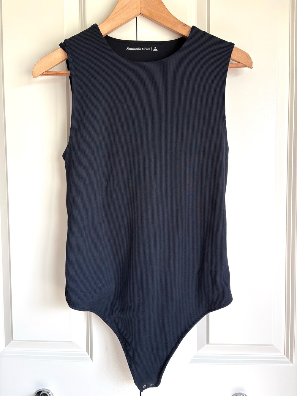 Abercrombie & Fitch Black Sleeveless Ribbed Double Lined Thong Bodysuit Medium
